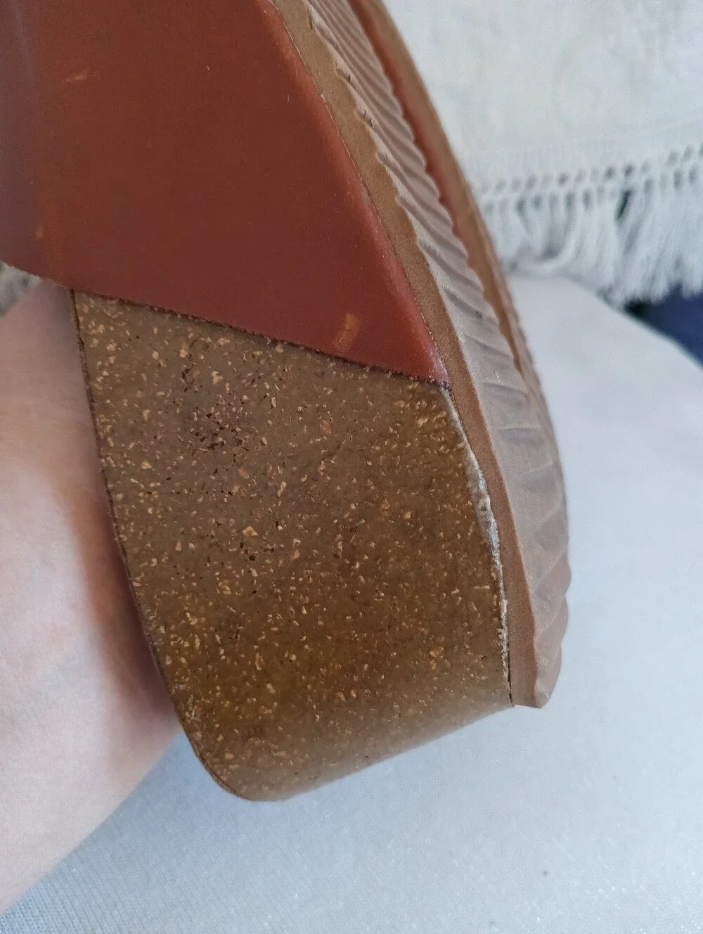 Brown Wedge Slide Sandals Platform Cork-Look Heel Retro Boho Cheap Summer Shoes